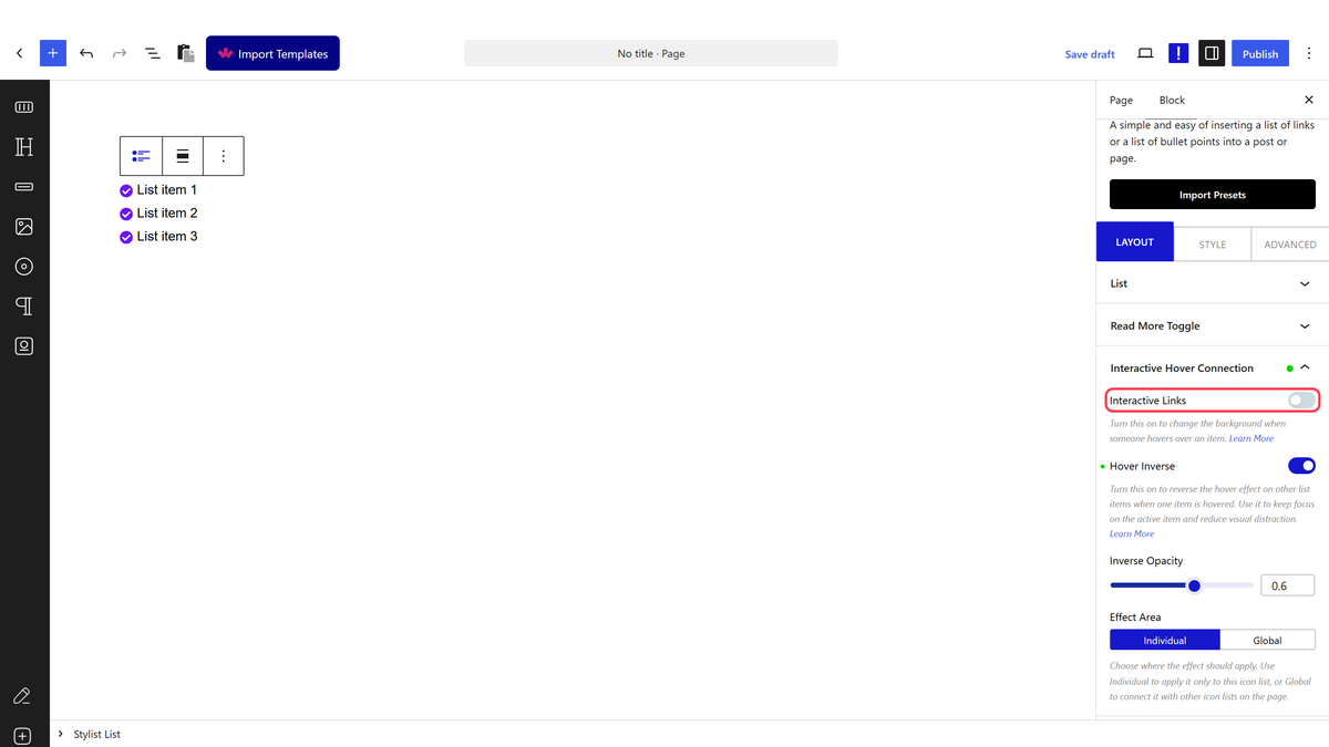 The Interactive Links setting
