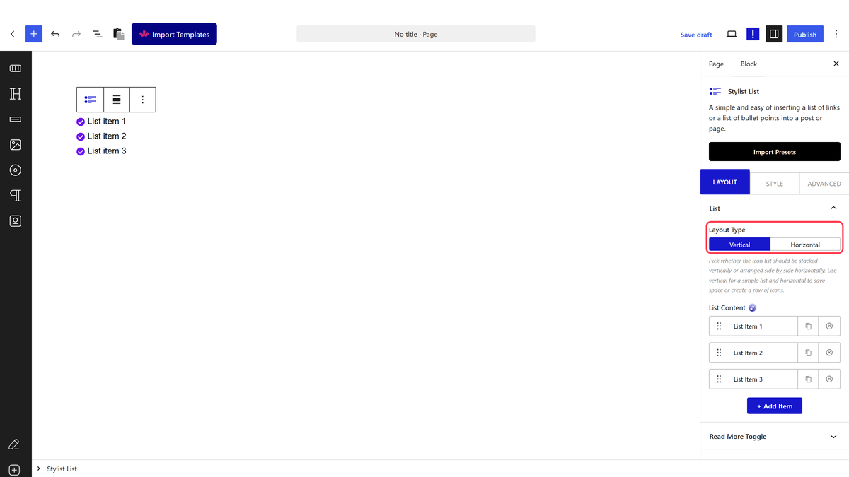The Layout Type options