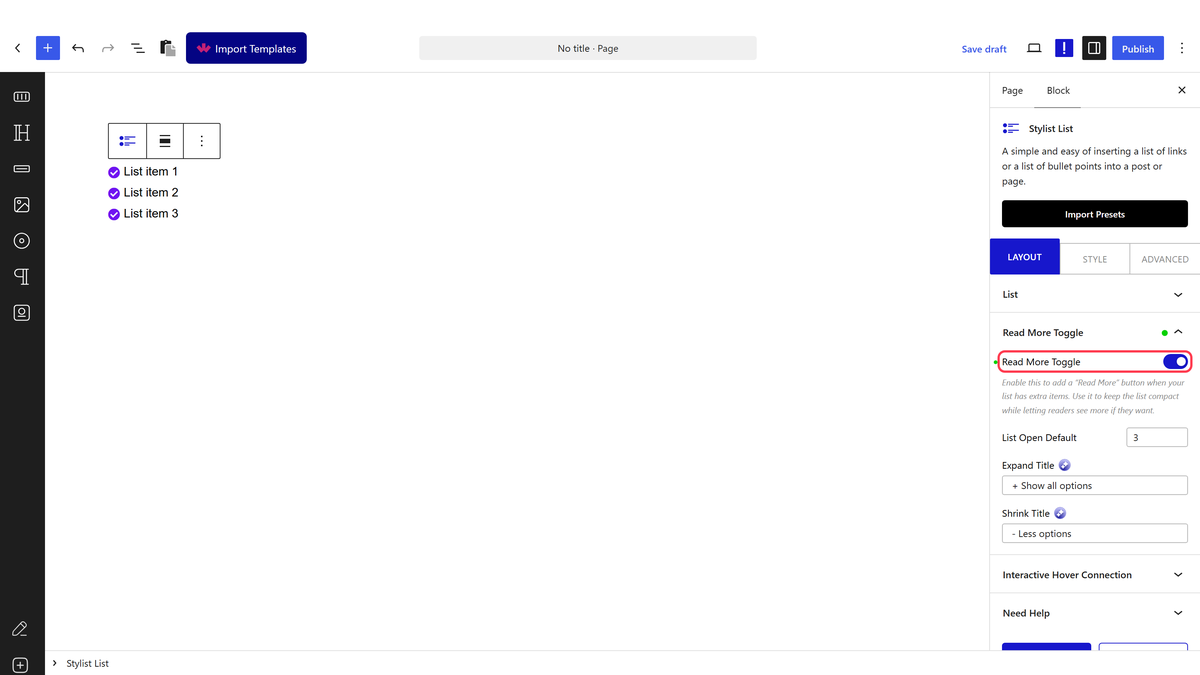 The Read More Toggle setting