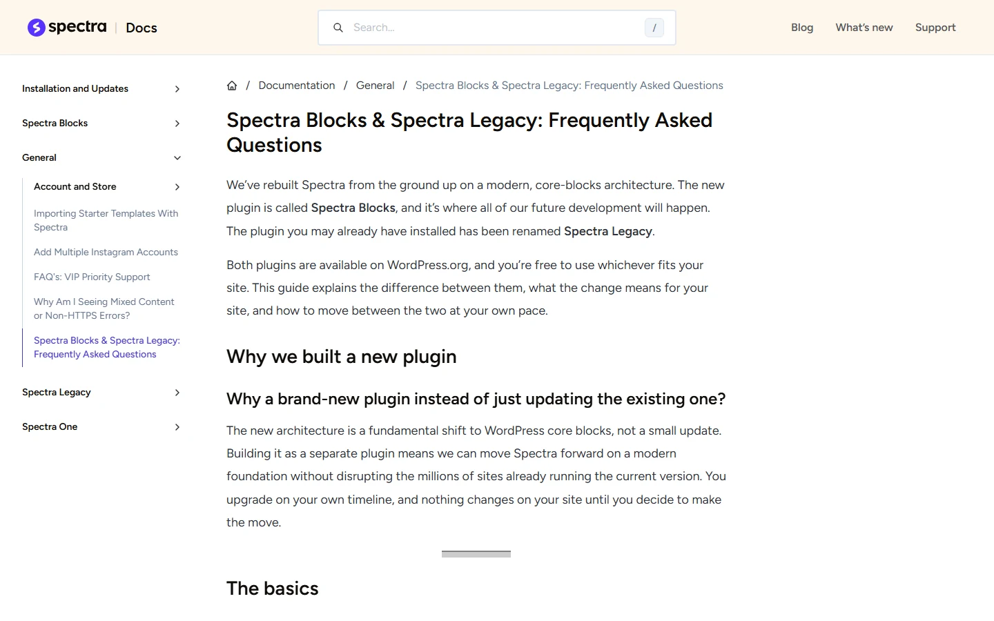 Spectra documentation page titled Spectra Blocks and Spectra Legacy Frequently Asked Questions