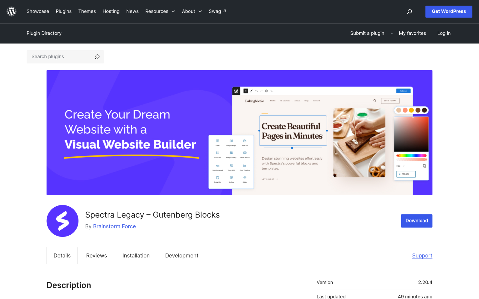 Spectra Legacy Gutenberg Blocks plugin page on WordPress.org