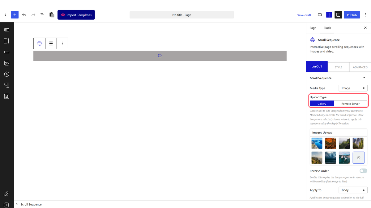 The Upload Type options
