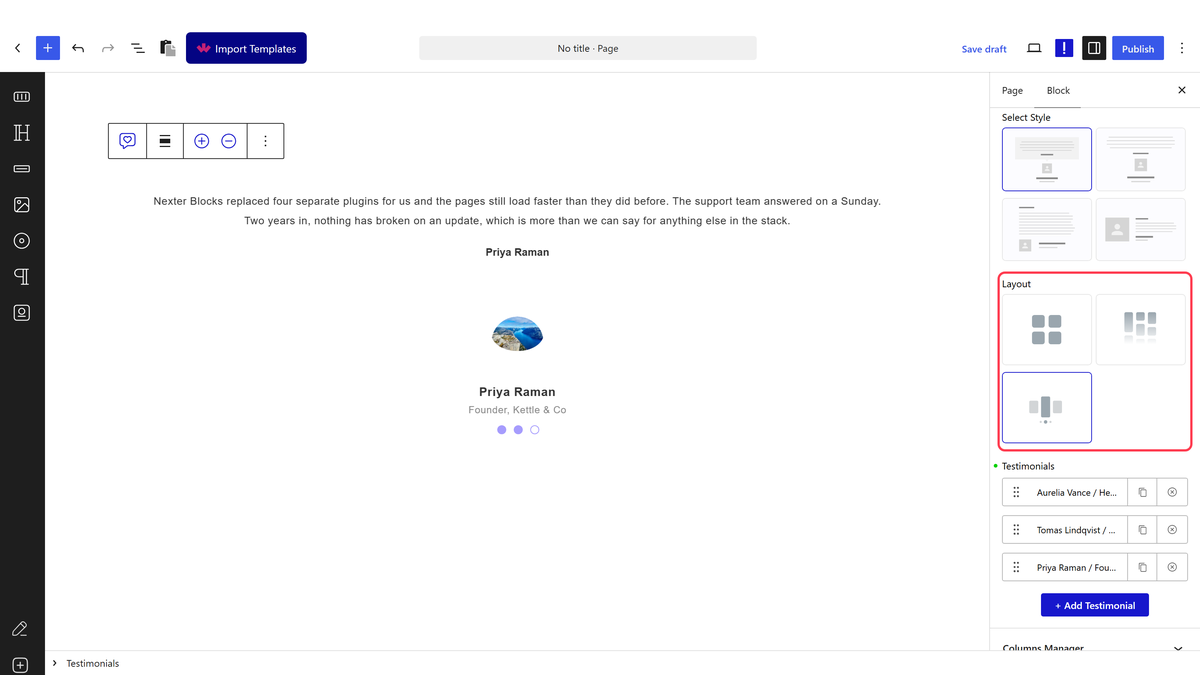 The Layout options