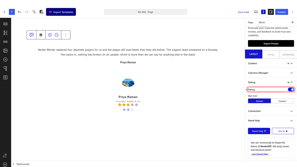 The Rating setting