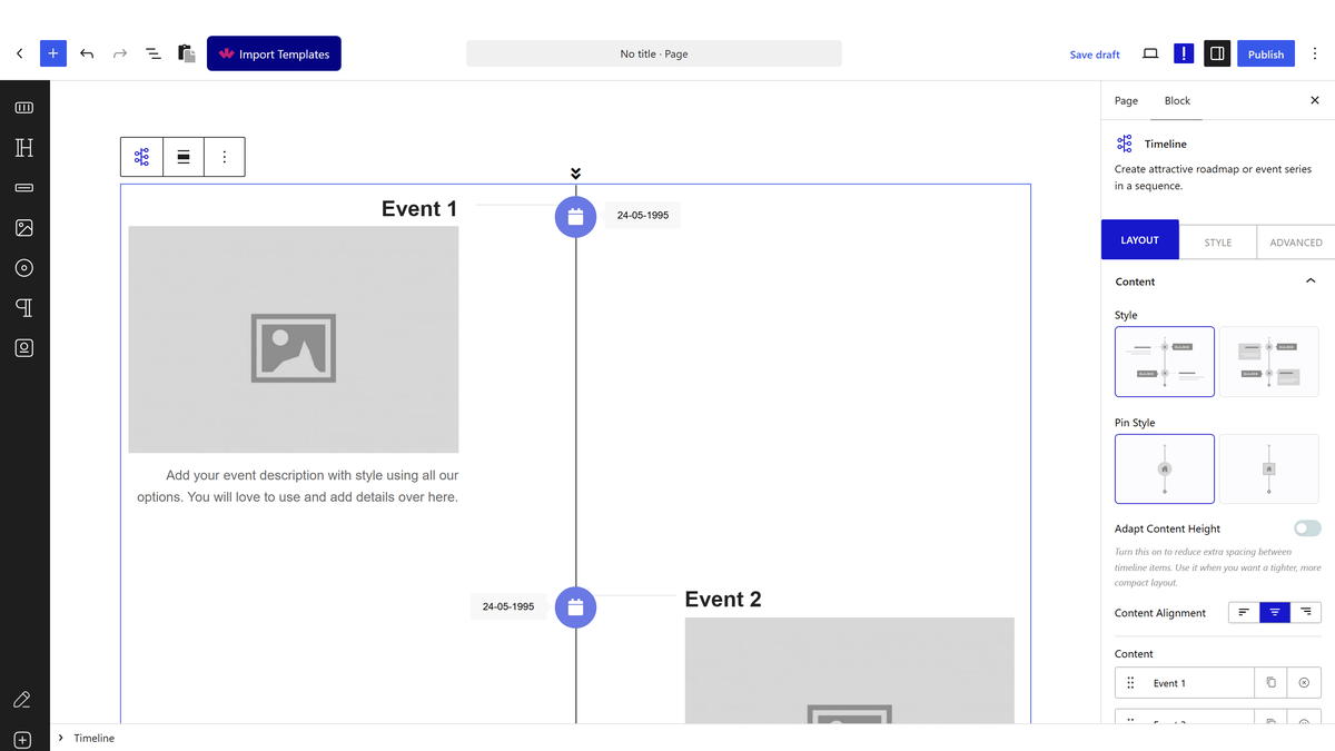 Enabling the Timeline block in Nexter > Blocks
