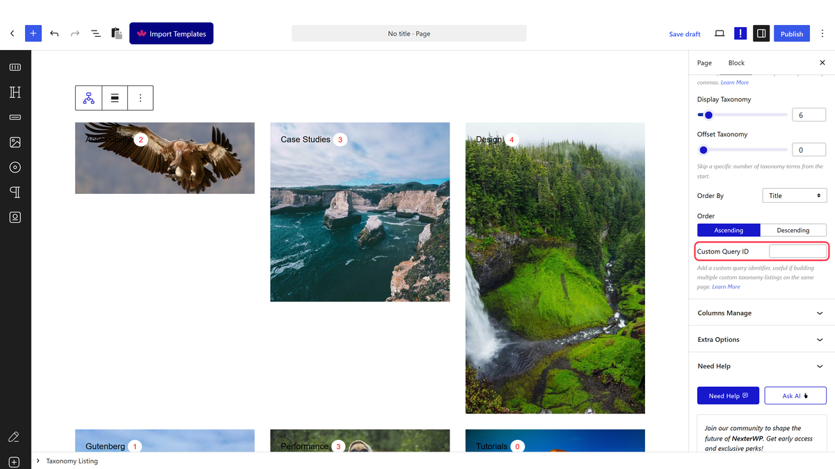 The custom query ID field