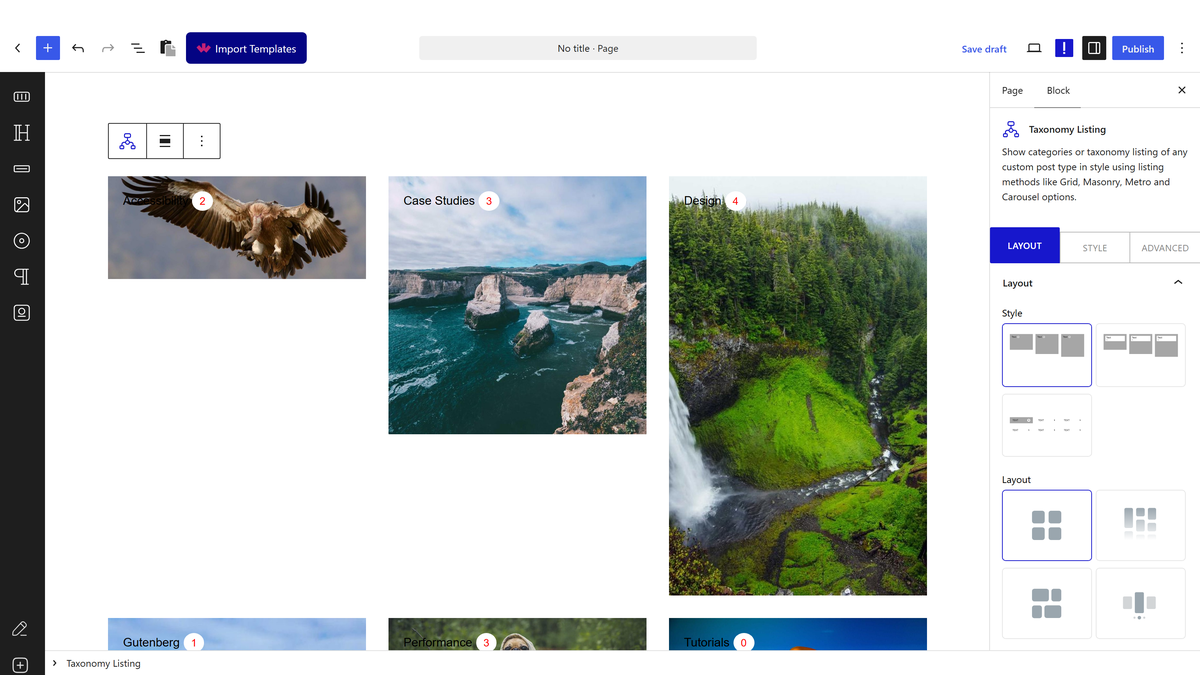 Adding the Taxonomy Listing block