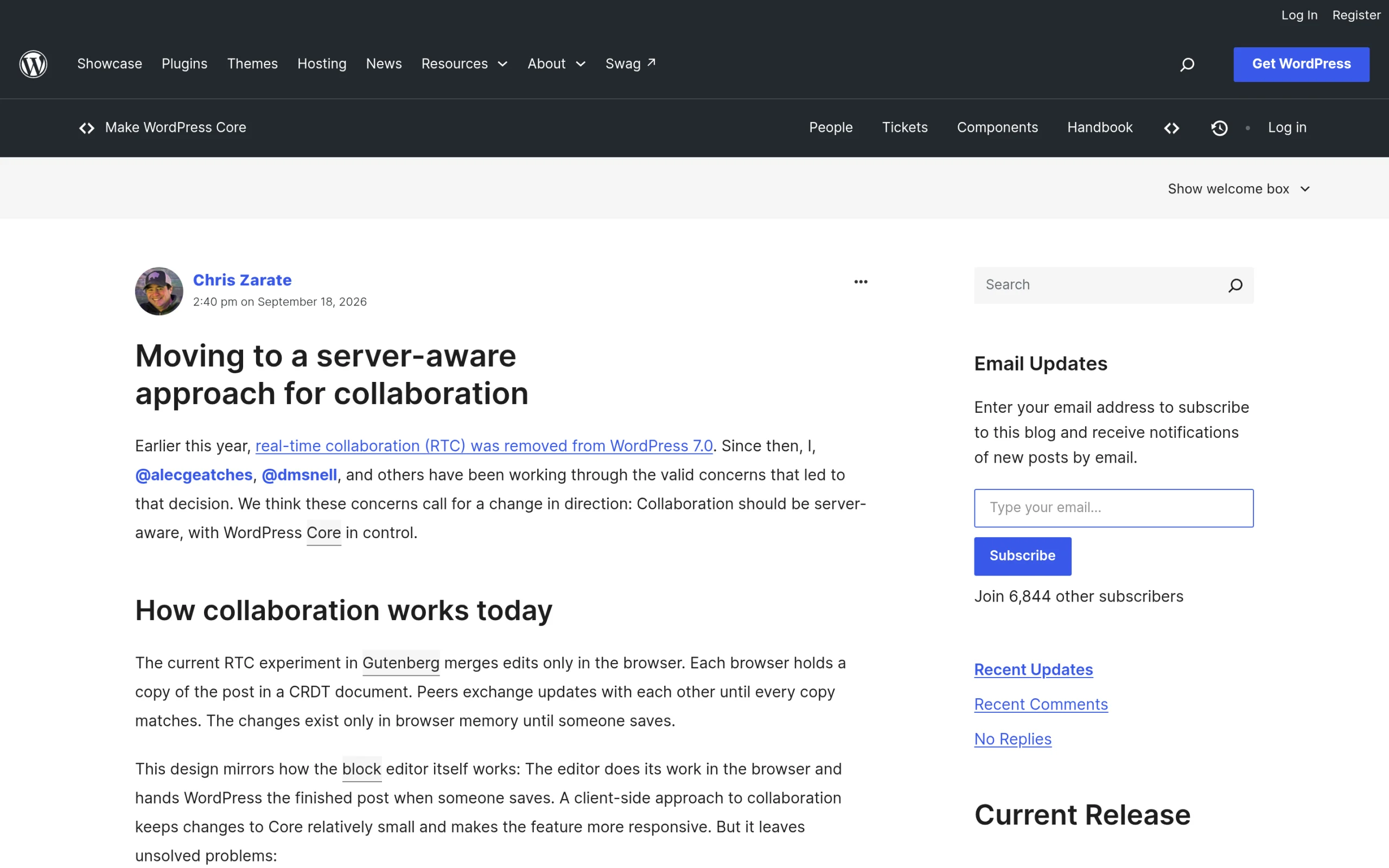 Moving to a server-aware approach for collaboration post by Chris Zarate on Make WordPress Core
