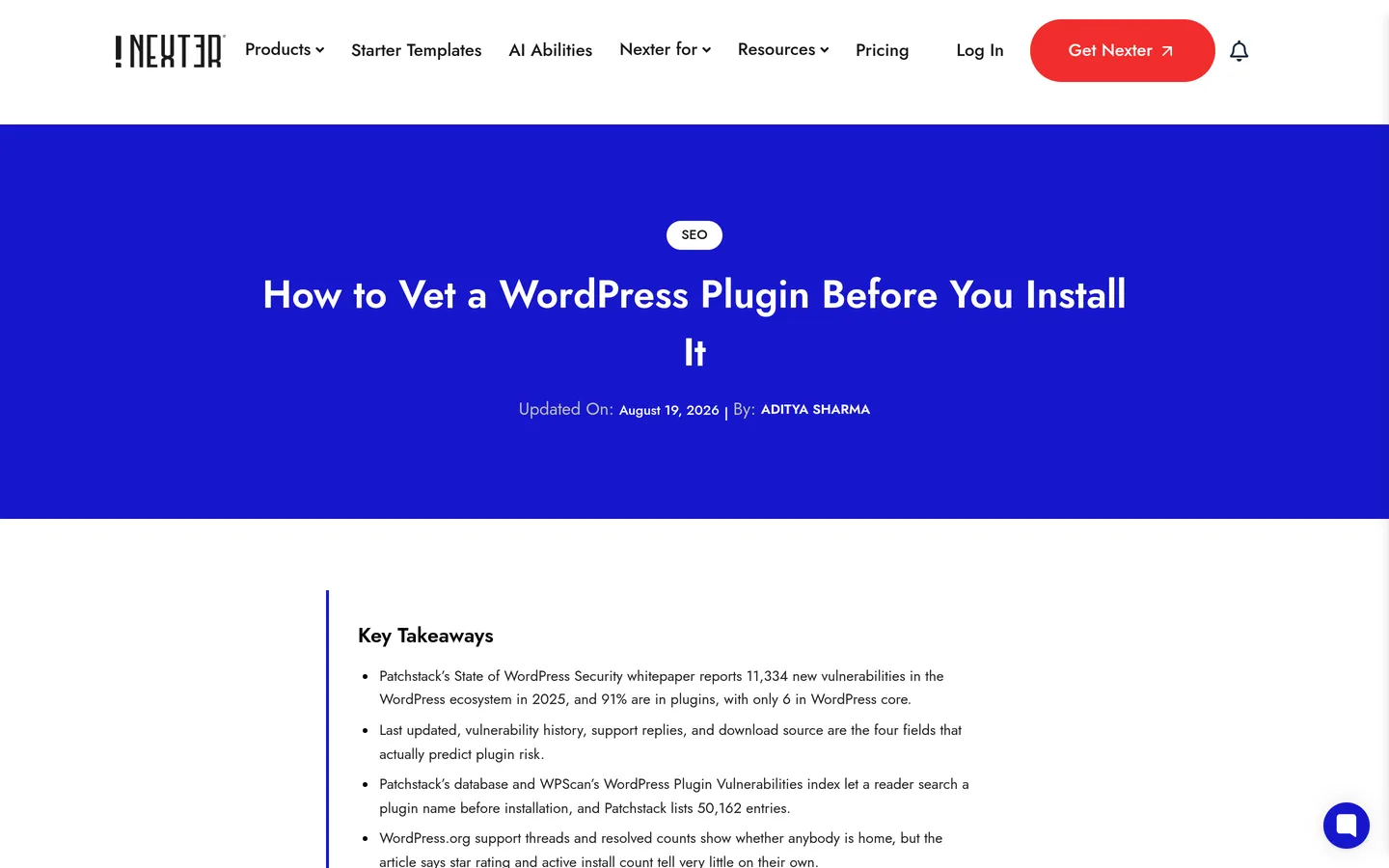 Nexter guide on how to vet a WordPress plugin before installing it