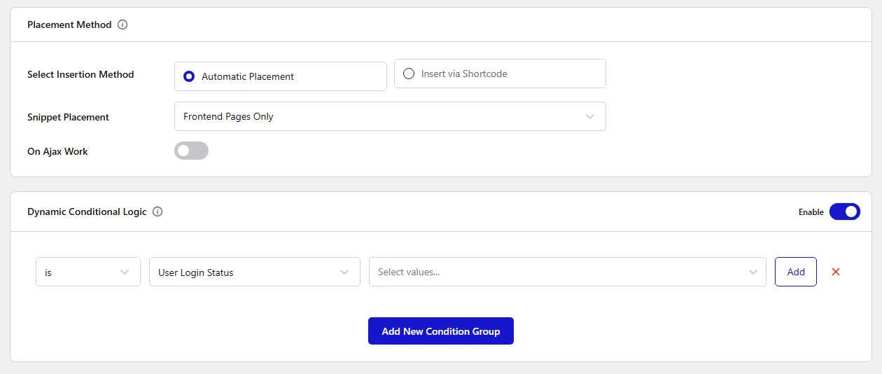 Dynamic Conditional Logic enabled with a User Login Status rule