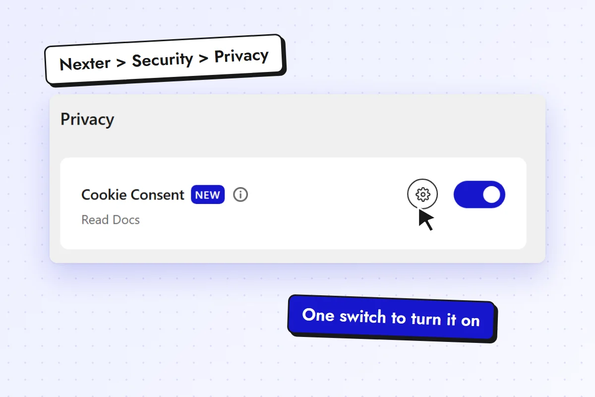 Cookie Consent card under Nexter Security Privacy with the on switch