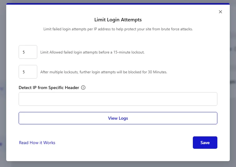 Nexter Extension Limit Login Attempts settings showing 5 failed attempts before a 15 minute lockout