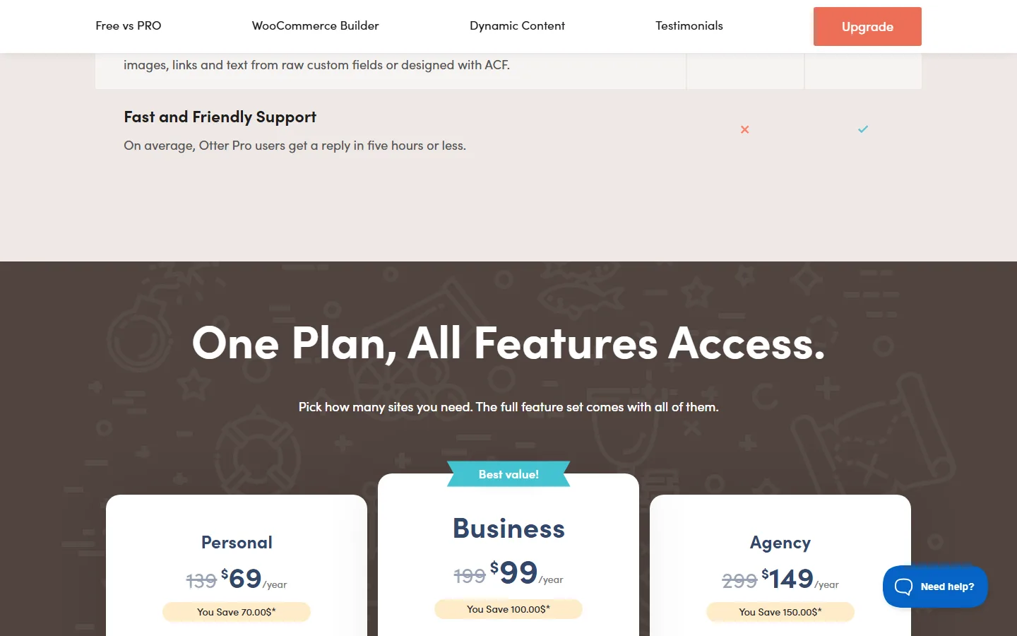 Otter Pro pricing section showing Personal, Business and Agency yearly plans
