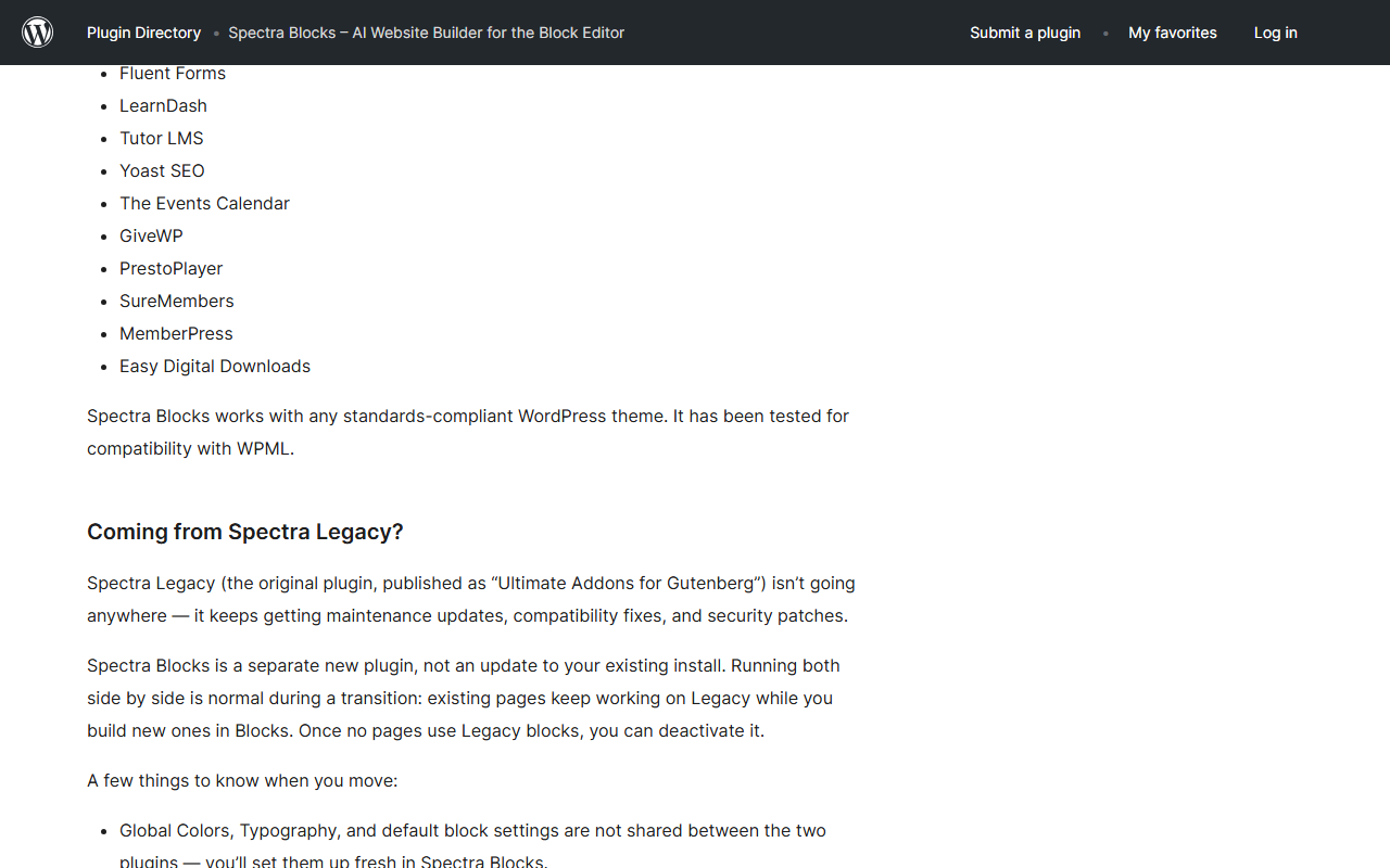 Spectra Blocks listing section Coming from Spectra Legacy