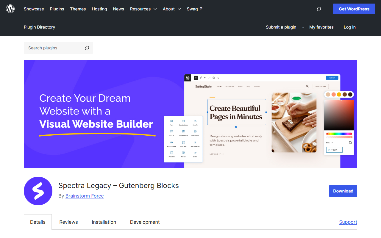 Spectra Legacy plugin listing on WordPress.org